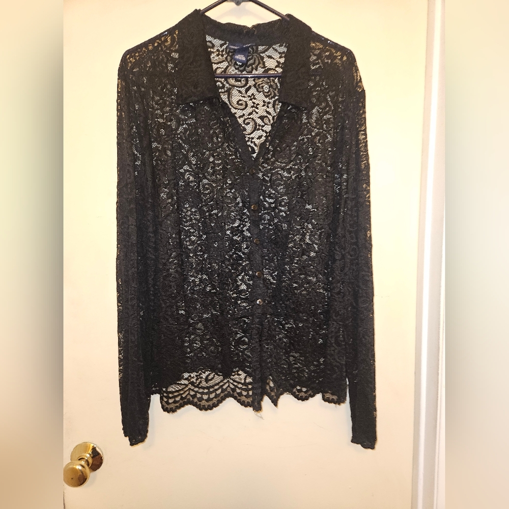 Lace long sleeve button down top
